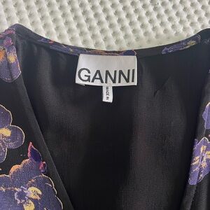 Ganni Navy Floral Long Sleeve Dress